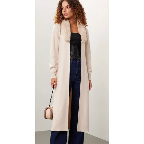 Ashley Park x RTR Cardigan Womens Small Long Faux Fur Off White Midi Sweater - Picture 1 of 13